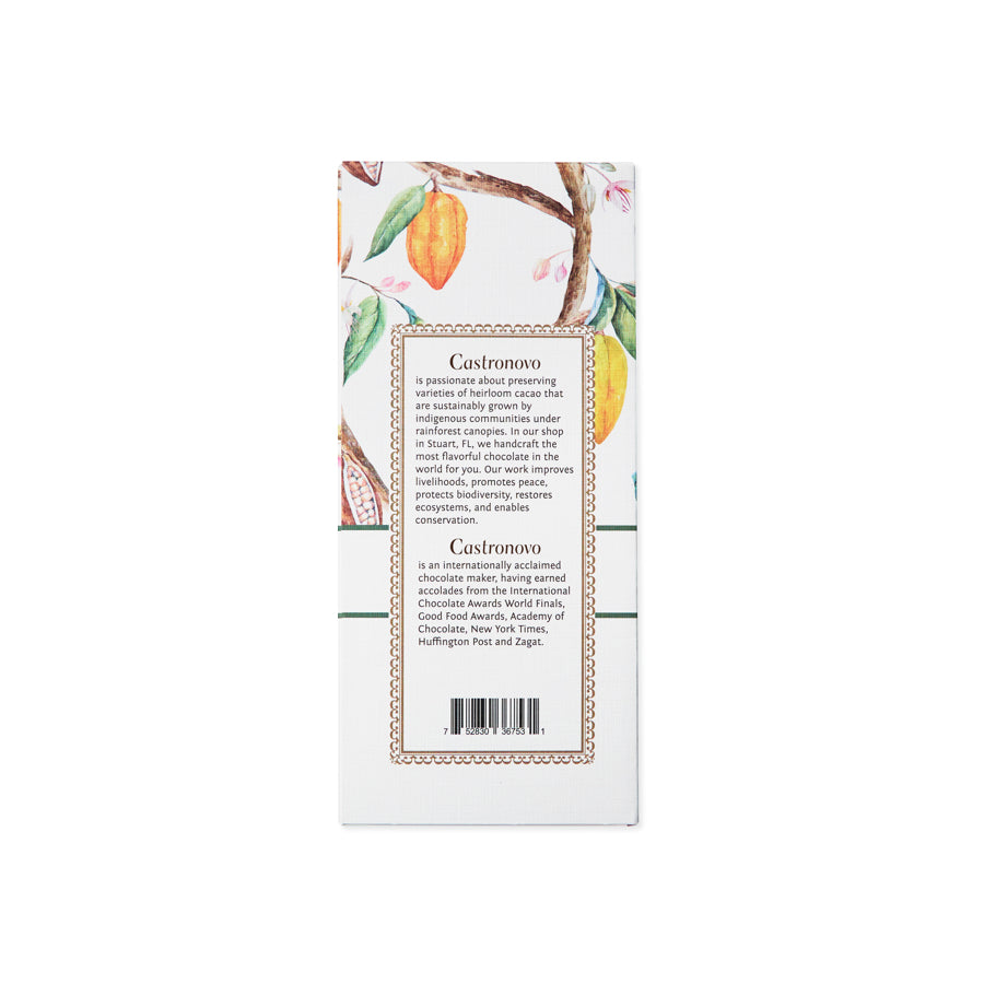 back label of Castronovo dark chocolate gift box