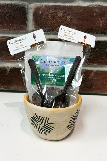 Handmade Chazuta ceramic cup/bowl with Sipping Chocolate & spoons