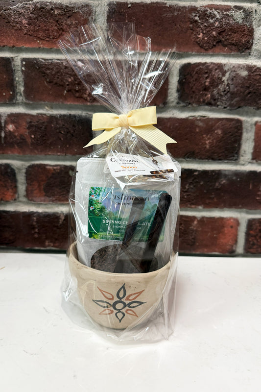 Handmade Chazuta ceramic cup/bowl with Sipping Chocolate & spoons