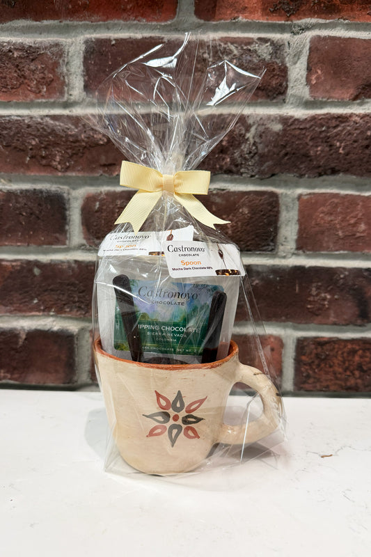 Handmade Chazuta ceramic mug with Sipping Chocolate & spoons