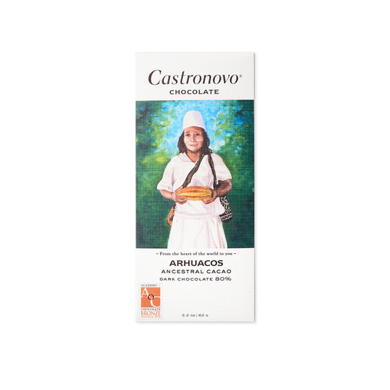 Castronovo chocolate Archuacos 80 percemt dark chocolate bar against white background 